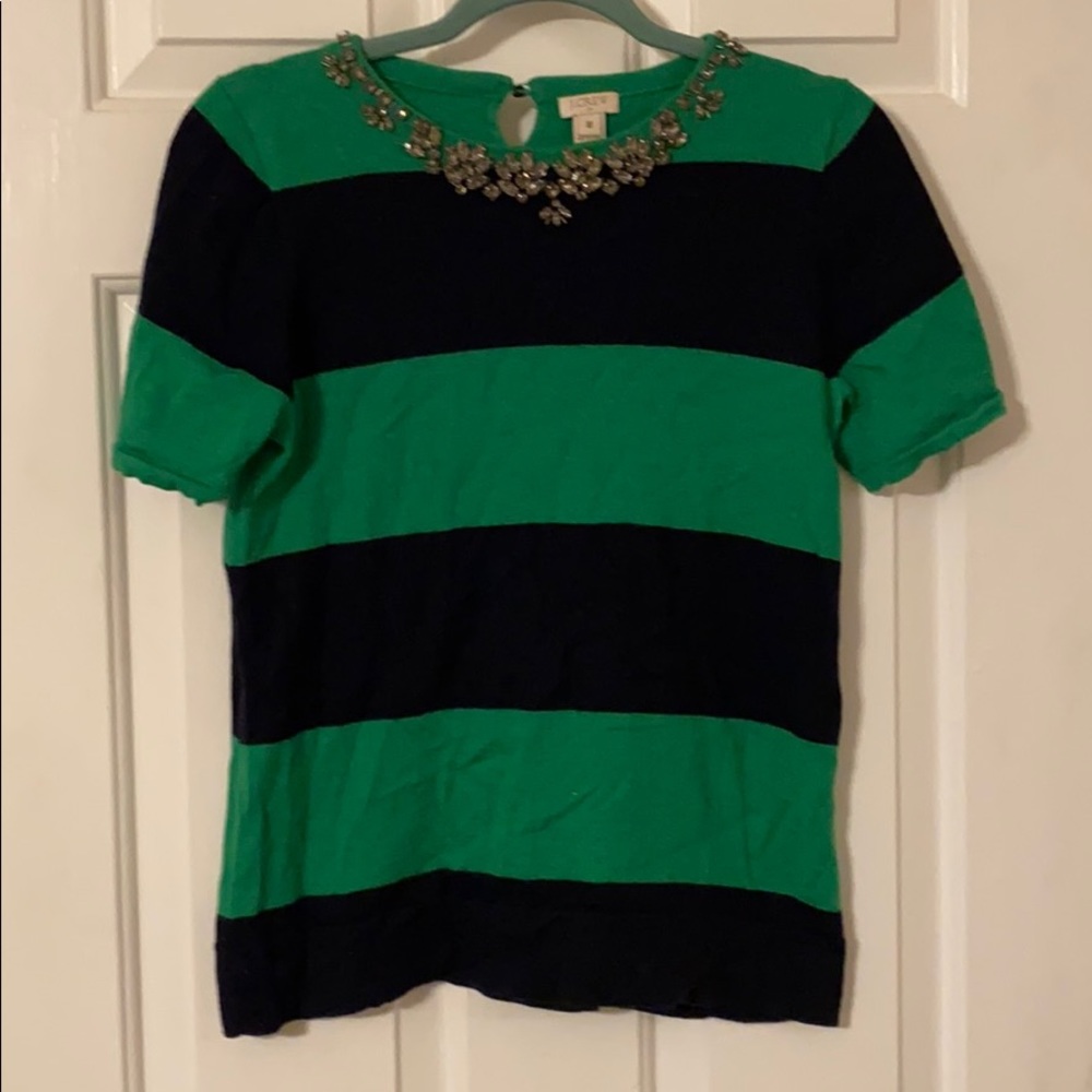 JCrew Jeweled Crew Neck Wool Striped Shirt EUC M